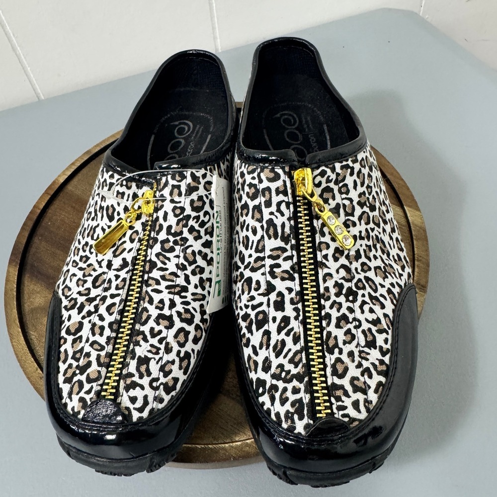 Poe by Baretraps Women's Kayla Slip On Mules Leopard Print Zipper Comfort Size 8 - Picture 13 of 14